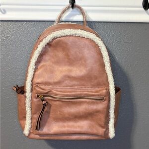 Jen & Co Faux Leather Backpack with Sherpa Trim